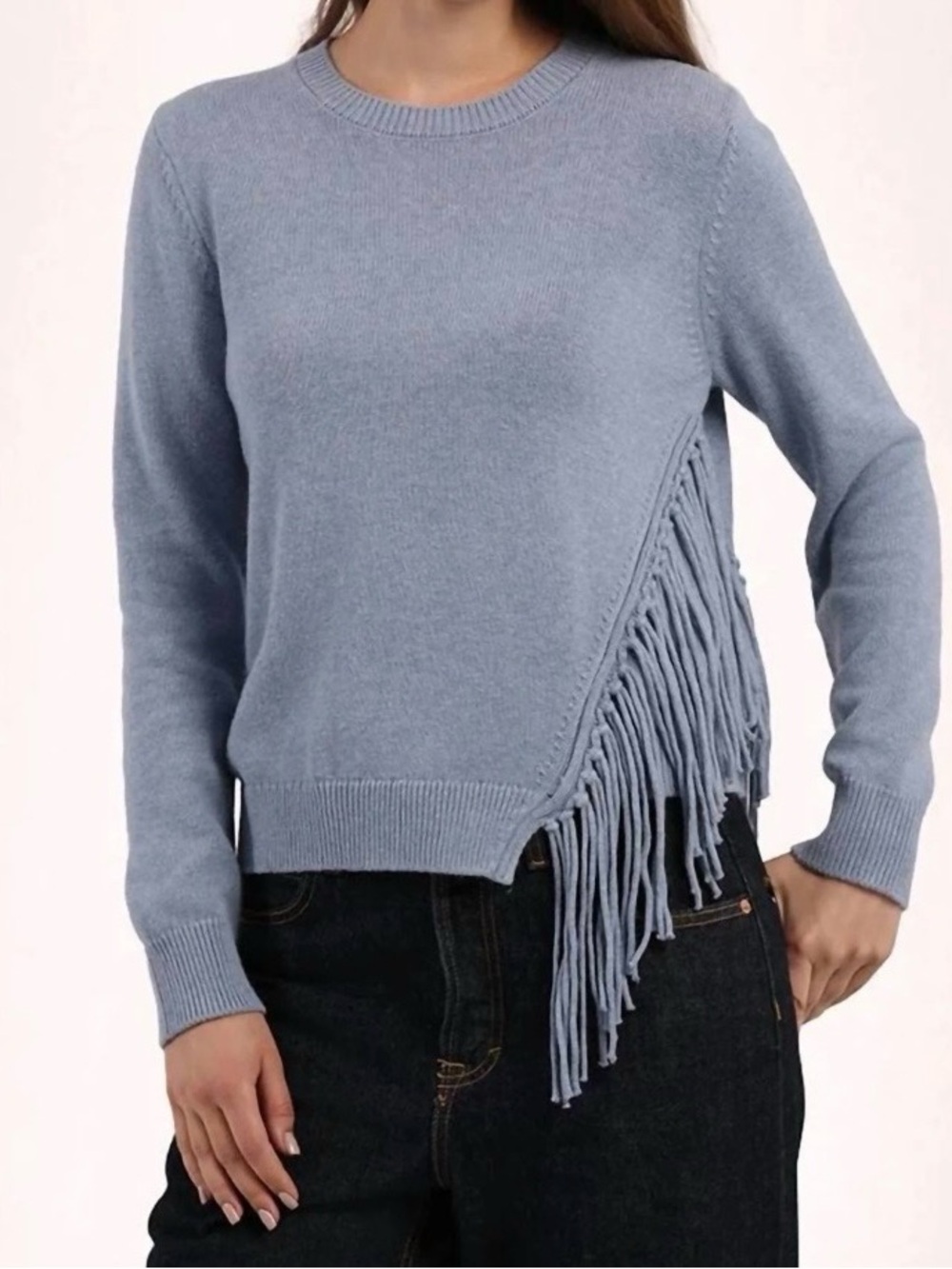 NWT Minnie Rose - Cotton Cashmere Fringe Trim
Sweater in Blue Haze, Size XS